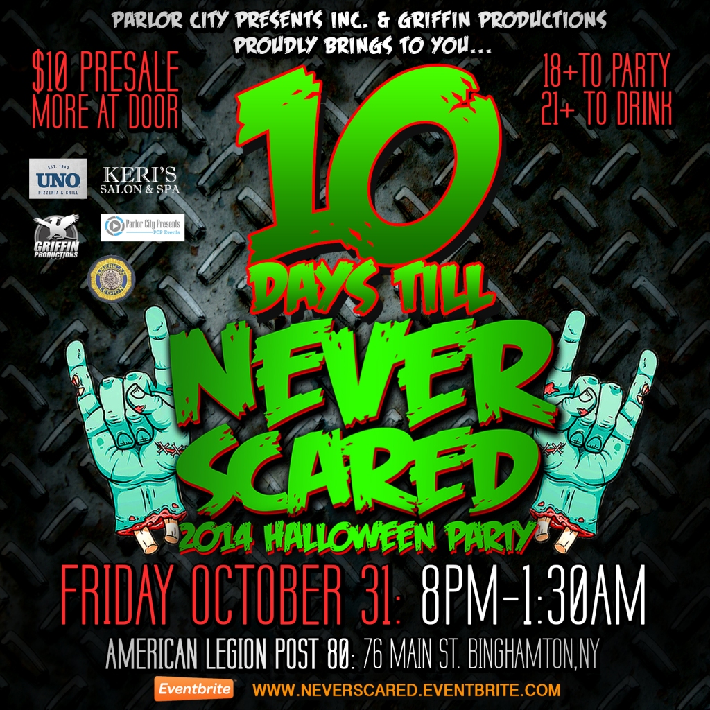 10 days till never scared halloween party
